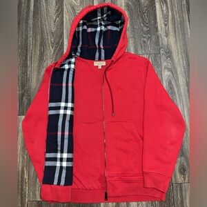 Burberry Check Lined Red Zip Up Hoodie